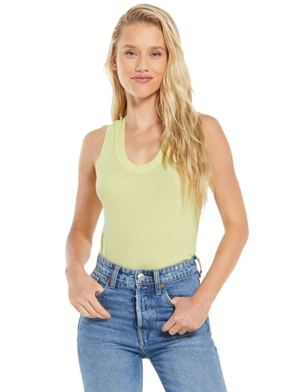 Z Supply Women’s Ribbed Sirena Sunset Yellow Scoop Neck Tank Top Size L